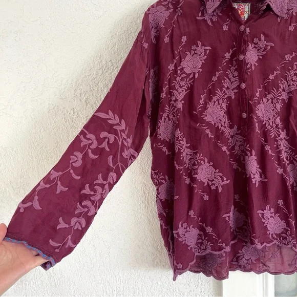 NWT Johnny Was Embroidered Floral Daiso Button Up Scallop Long Sleeve Blouse - Picture 6 of 12
